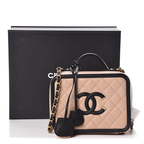 chanel vanity case beige black medium